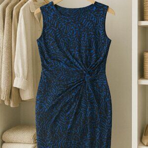 CHAUS Blue & Black Abstract Print Ruched Twist Sleeveless Cocktail Dress XL